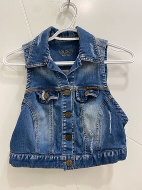 💥 Cropped Blue Distressed Denim Vest Jacket Size Small XS